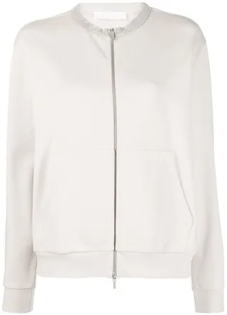 Bead-Collar Zip-Up Bomber Jacket