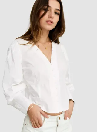 Button Detail Puff Sleeve Blouse 