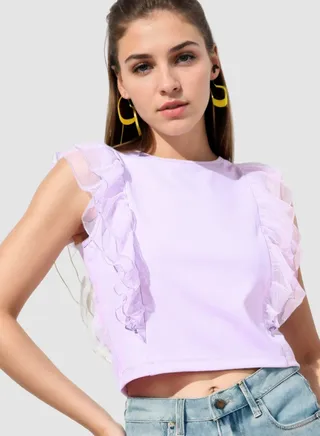 Frills Cotton T-Shirt Lavender 