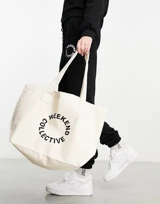 ASOS Weekend Collective tote bag in natural canvas