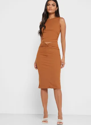 Front Twist Detail Midi Skirt