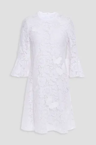 Appliquéd cotton-blend corded lace mini dress