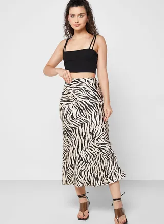 High Waist Printed Midi Skirt