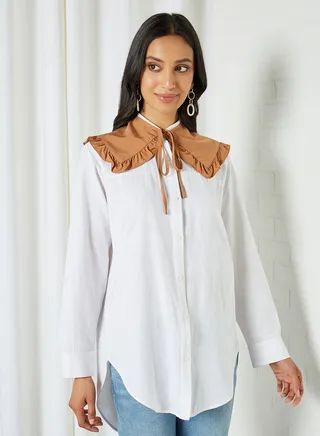 Ruffle Detail Collar Tan 