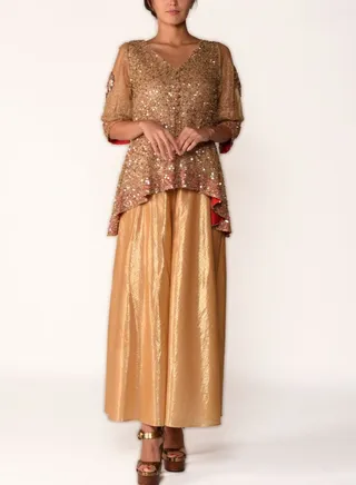Bronze Embellished Sequins Tunic With Hand Applique 