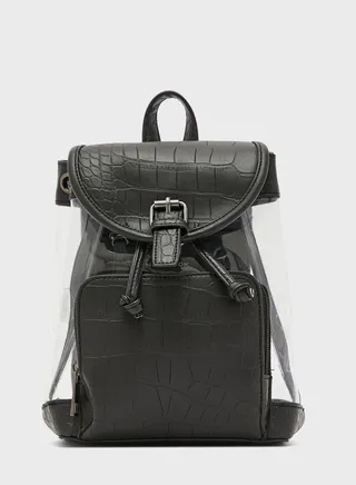 Clear Faux Croc Panel Backpack Black-clear 