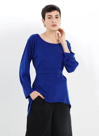Boat Neck Long Sleeves Tunic Blue 