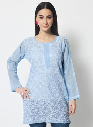 Hand Embroidered Chikankari Cotton Straight Tunic-AL3591 