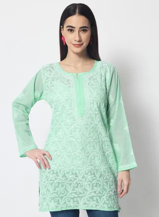 Hand Embroidered Chikankari Cotton Straight Tunic-AL3591 