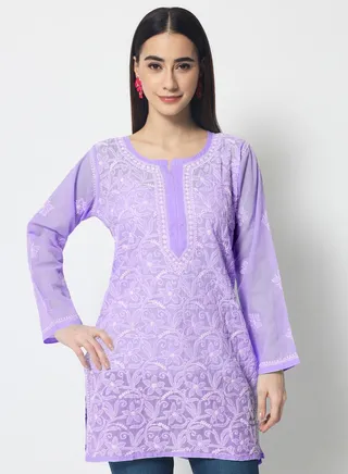 Hand Embroidered Chikankari Cotton Straight Tunic-AL3591 