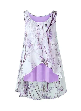 Chiffon Sleeveless Floral Printed Top Purple 