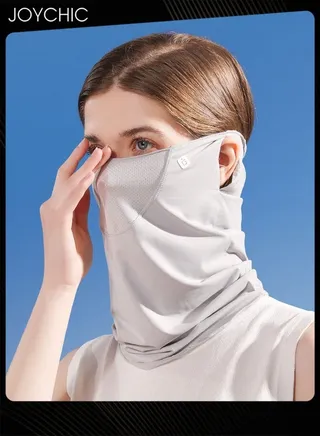 Ice Silk Sunscreen Mask Women Summer Anti-ultraviolet Quick-drying Neck Cover Sun Protection Over-ear Facemask Grey for Outdoor Camping Hiking 