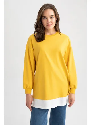 Woman Relax Fit C Neck Long Sleeve Knitted Sweat Tunic 