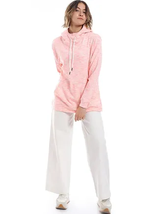 Self Pattern Kangaroo Pockets Hoodie _ Neon Pink & Beige 