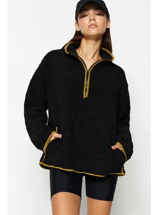 Black Plush Sports Sweatshirt THMAW23SW00021 
