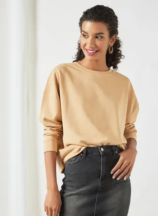 Round Neck Sweatshirt Beige 