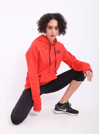 B8387 Hooded Sweat Shirt With Kangaroo Poket Red 