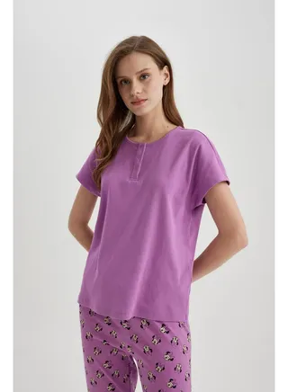 Woman Regular Fit Crew Neck Short Sleeve Homewear Knitted Tops 