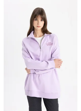 Woman Regular Fit Polo Neck Long Sleeve Knitted Sweat Tunic 