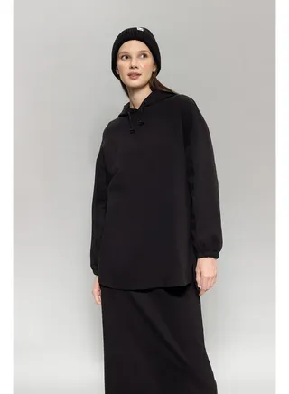 Woman Regular Fit Hooded Long Sleeve Knitted Sweat Tunic 