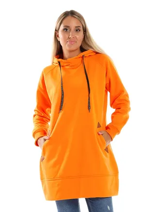 Woman Hoodie With Pocket And Triangle Leather In Side 