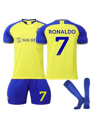 Kids Football Jersey Set - #7 Cristiano Ronaldo Complete Soccer Jersey Set with 1 Jersey, 1 Short and 1 Pair of Socks, Perfect Gift for Kids Children and Football Fans 