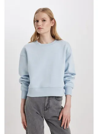 Woman Relax Fit Crew Neck Knitted Sweat Shirt 