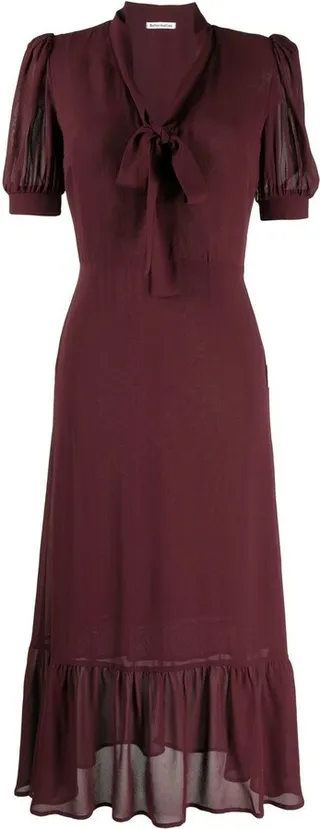 Reeds puff-sleeve midi dress