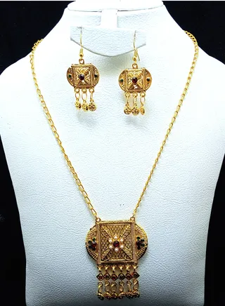 Arabic Women Imitation Artificial Jewellery Set 3 piece Chain,Pendant,Earing Gold Plated No -15 