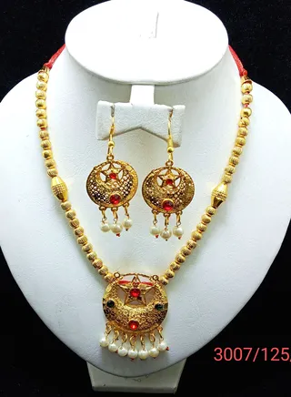 Arabic Women Imitation Artificial Jewellery Pendant Set 3 piece Chain,Earing Gold Plated No -8 