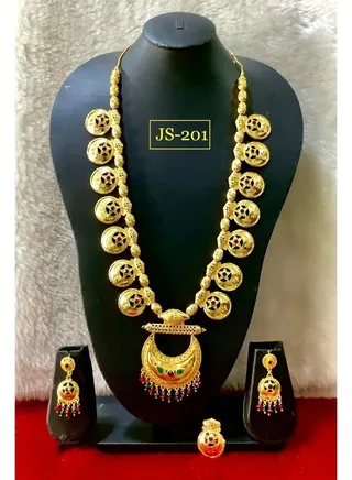 Arabic Women Imitation Artificial Jewellery  Long Set 4 Piece Neckless , Earing , Rings Gold Plated JS201 