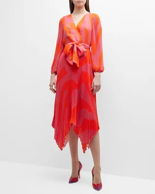 Liora Pleated Zebra-Print Handkerchief Dress