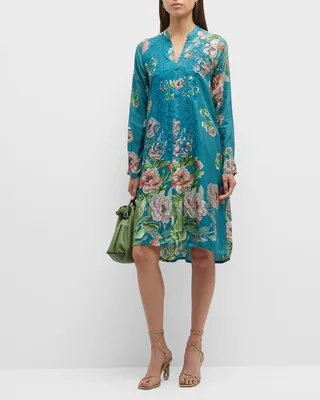 Romano Floral-Print Eyelet Shift Dress