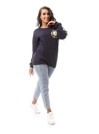 Sweatshirt With Front & Back Print_Navy Blue 