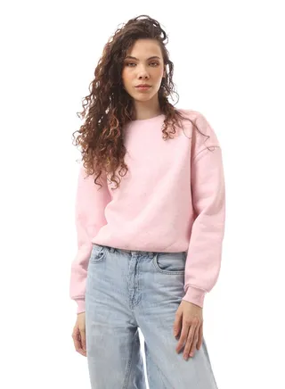 Heather Light Pink Slip On Round Neck Sweatshirt 