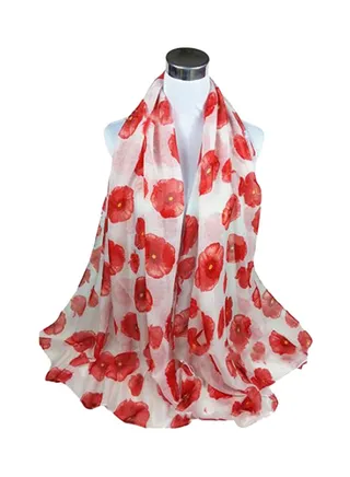 Floral Printed Long Scarf Red/ White 