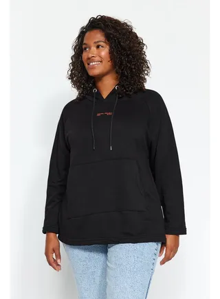 Black Print Detailed Thick Knitted Sweatshirt TBBAW24AO00010. 