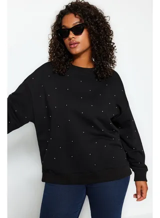 Black Thick Staple Detailed Knitted Sweatshirt TBBAW24SW00000 