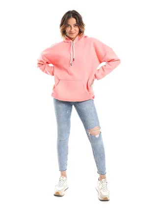 Rose Fleeced Plain Hoodie_Pink 