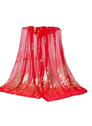 Peacock Printed Shawl Wrap Red 