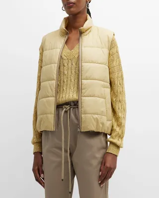Superlight Nylon Puffer Vest with Monili Detail