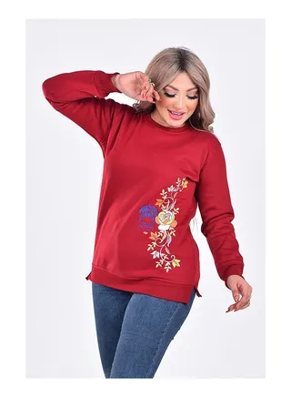 Casual Printed Round Neck sweatshirt Burgundy 
