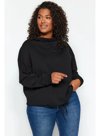 Black Plus Size Sweatshirt TBBAW24AO00014 