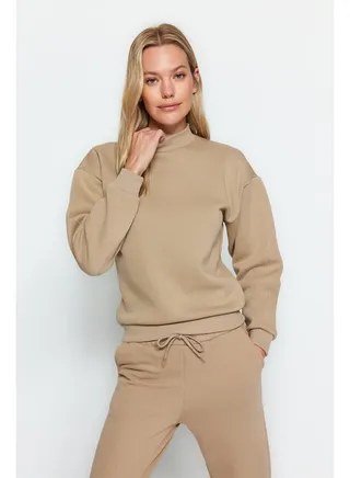 Mink Thick, Fleece Inside, Standing Collar Relaxed/Comfortable, Knitted Sweatshirt TWOAW20SW0584 
