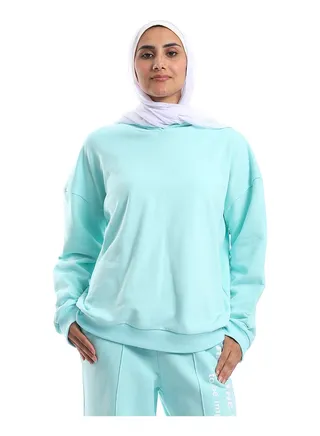 Plain Pattern Long Sleeves Hoodie - Light Turquoise 