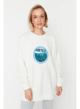 Sweatshirt - White - Fitted 