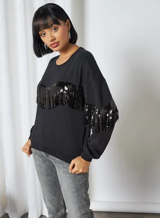Sequin Detail Sweatshirt Black 