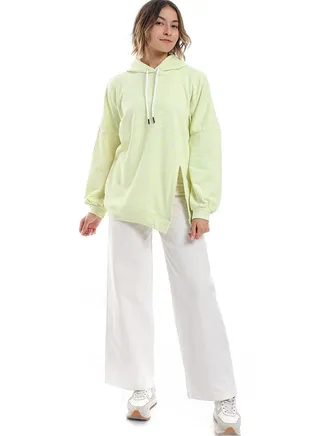 Self Pattern Slip On Hoodie _ Neon Green & Beige 