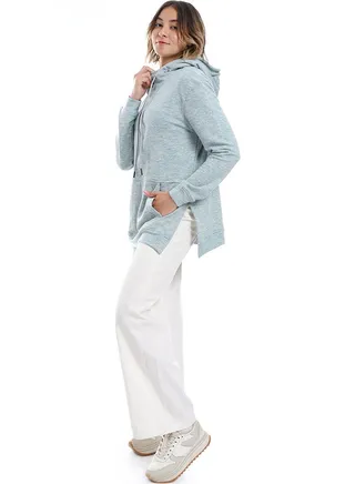 Self Pattern Kangaroo Pockets Hoodie _ Turquoise & Grey 