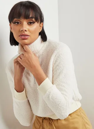 Half Zip Cropped Fleece Sweatshirt 